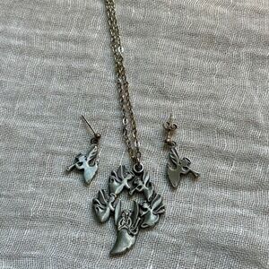 RARE Vintage R Tennesmed Sweden Pewter Angel‎ Necklace Earring Set Scandinavian